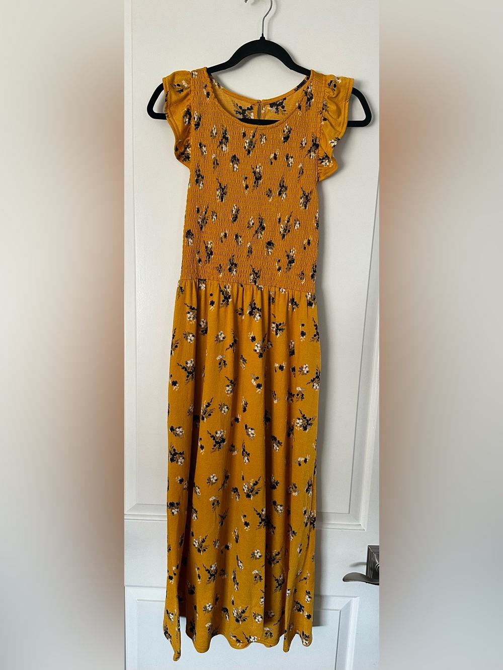 Smocked Midi Dress in Mustard Floral